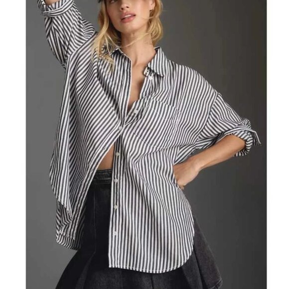Anthropologie Tops - Anthropologie Maeve The Bennet Buttondown Shirt Anthracite Stripe 100% Cotton M